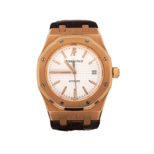 Audemars Piguet Royal Oak 18K Rose Gold JUMBO 39mm White Dial Watch 15300OR