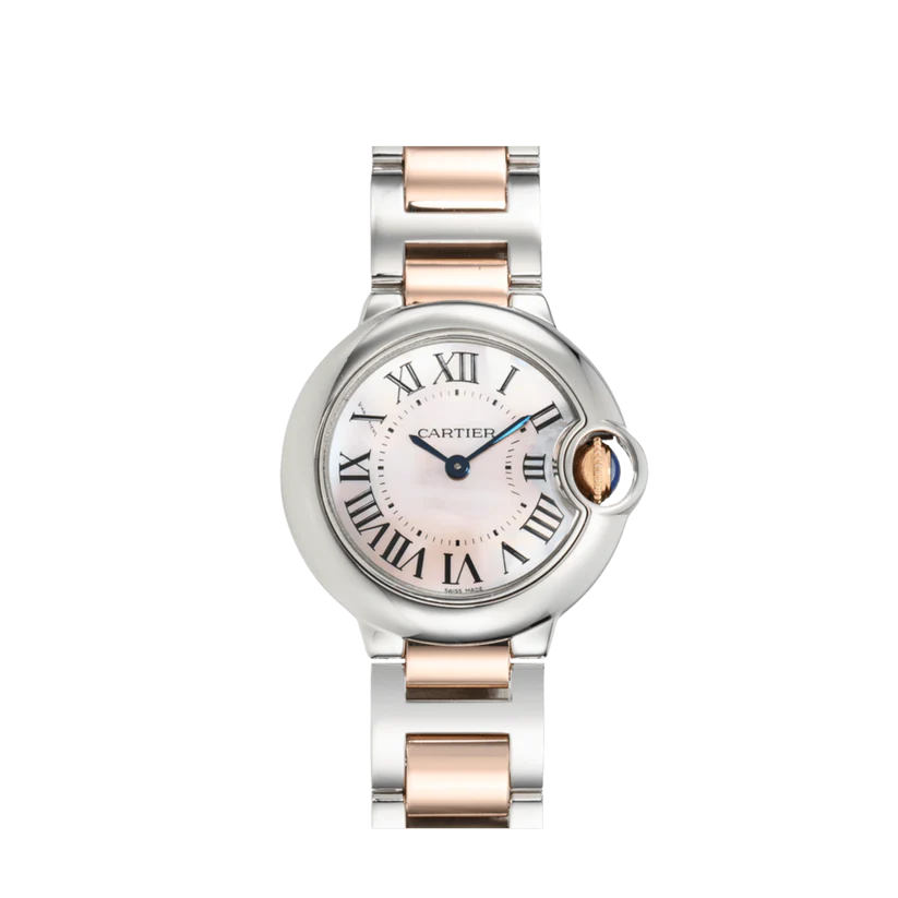 Cartier Ballon Bleu 28mm Pink MOP Dial 2 Tone Rose Gold & Stainless Steel Watch 3009