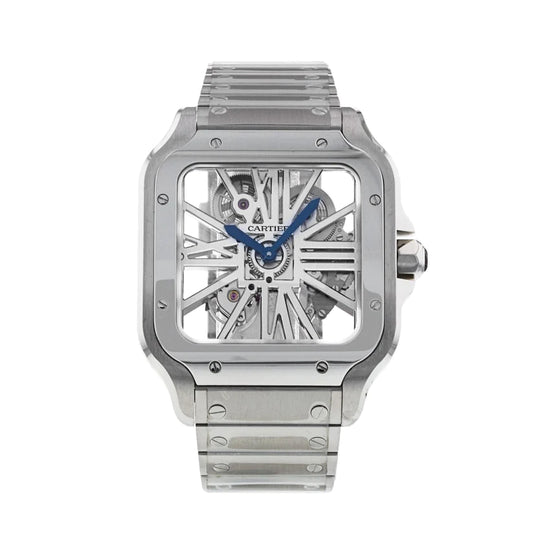 Cartier Santos 40mm Skeleton Dial Stainless Steel Watch with Full Set Box 4109