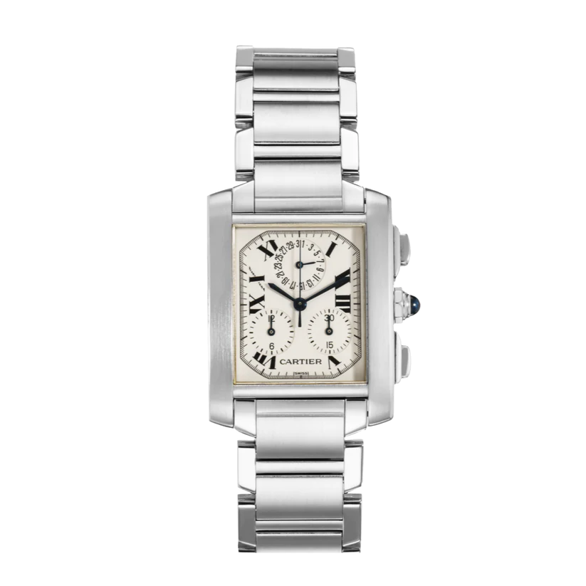 Cartier Tank Francaise Chronograph 28x36mm White Dial Stainless Steel Watch 2303
