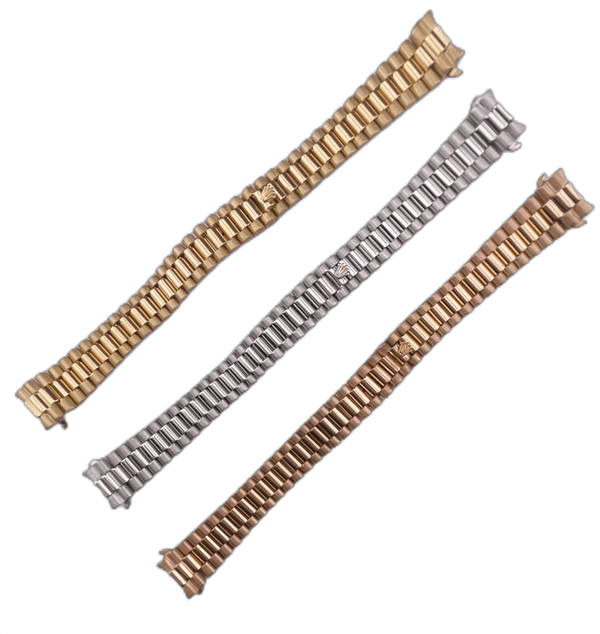 For Rolex 26mm Watch 18k Yellow, White & Rose Gold President Style Solid Links Bracelets