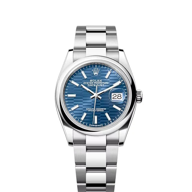 Rolex Datejust 36mm Fluted Motif Blue Dial Oyster Steel Watch 126200 ...