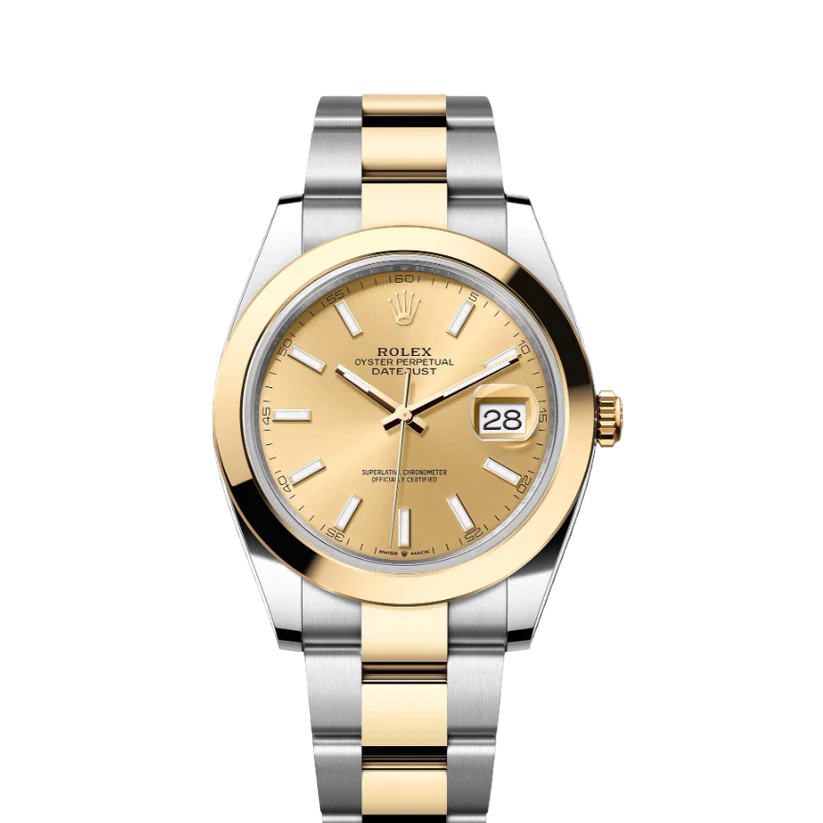 Rolex Datejust 41mm 18k Yellow Gold Champagne Dial Oyster Stainless Steel Watch 126303