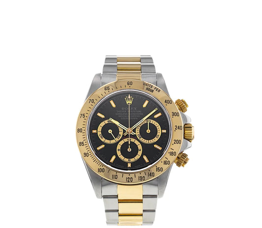 Rolex Cosmograph Daytona 18k Yellow Gold 40mm Black Dial Gold Bezel Oyster Stainless Steel Watch 116523