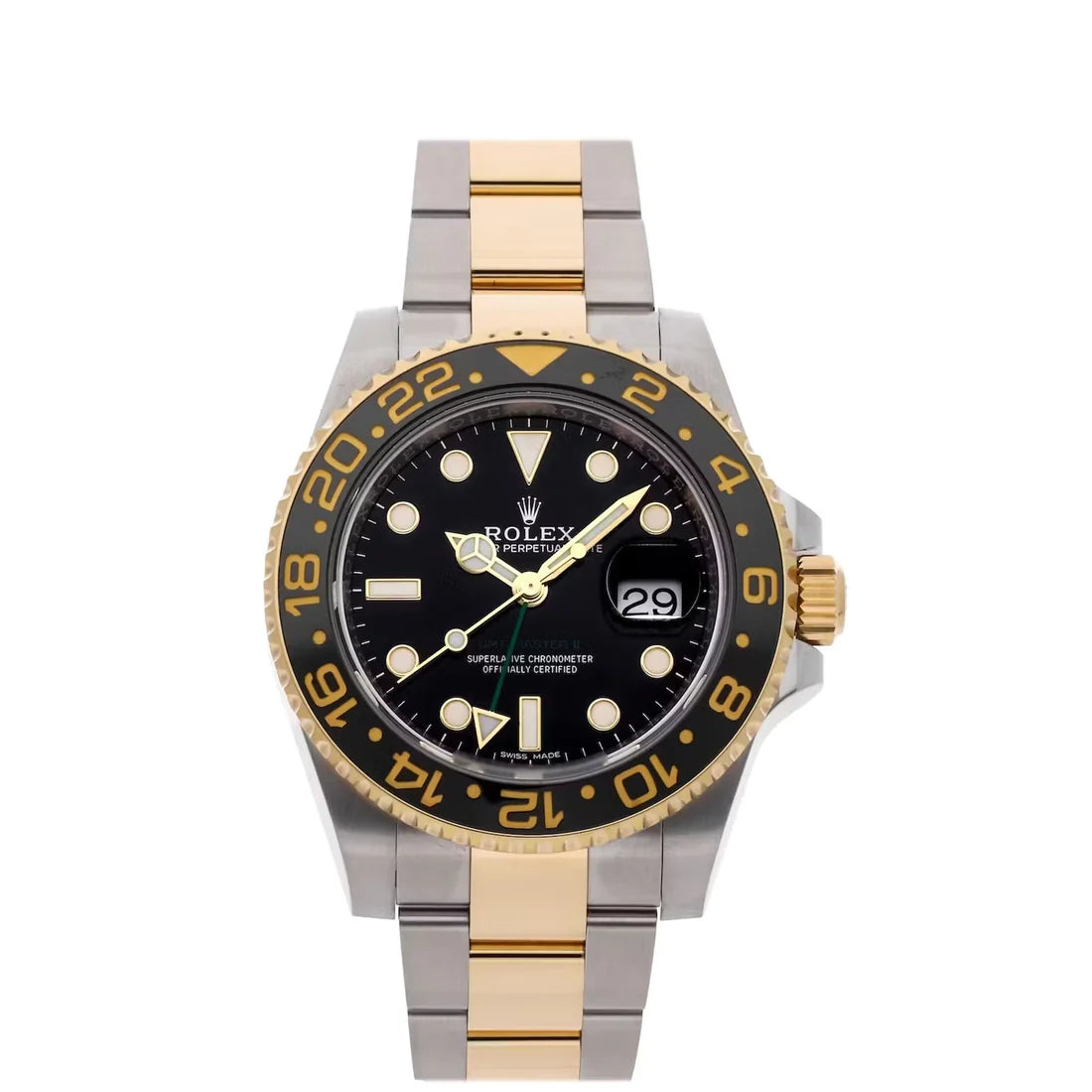 Rolex GMT-Master II Tow tone 18k Yellow Gold & Stainless Steel Black Dial Watch 116713