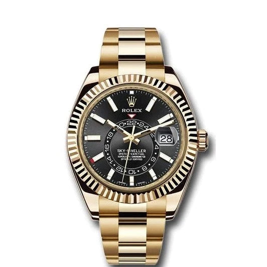 Rolex Sky-Dweller 42mm 18k Yellow Gold Black Dial Watch 326938