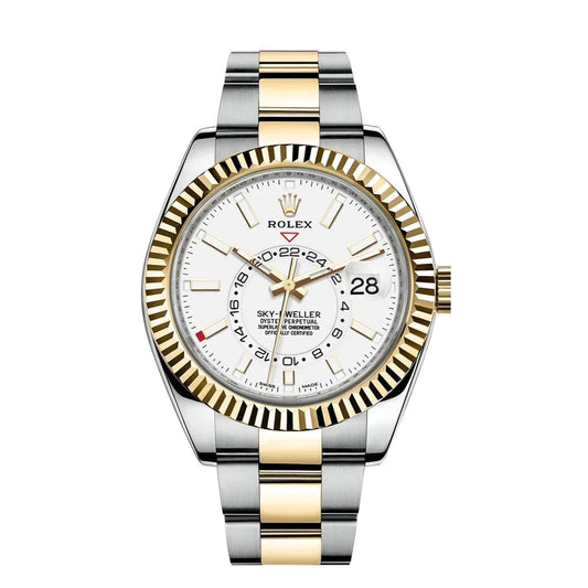 Rolex Sky-Dweller 42mm 2-Tone 18k Yellow Gold White Dial Watch 326933