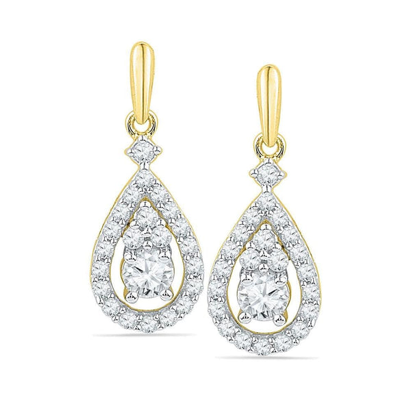 10kt Yellow Gold Womens Round Diamond Solitaire Teardrop Frame Dangle Earrings 1/2 Cttw