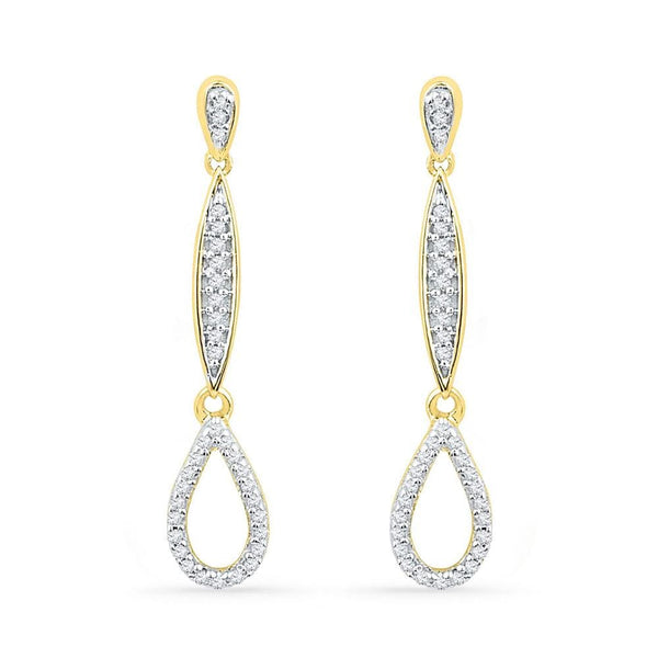 10kt Yellow Gold Womens Round Diamond Slender Teardrop Dangle Earrings 1/5 Cttw