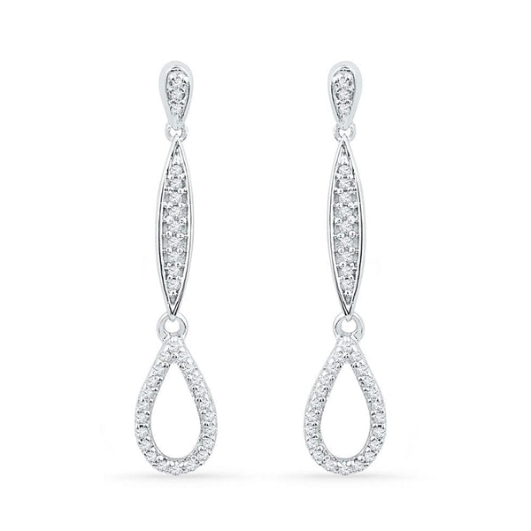 10kt White Gold Womens Round Diamond Slender Teardrop Dangle Earrings 1/5 Cttw