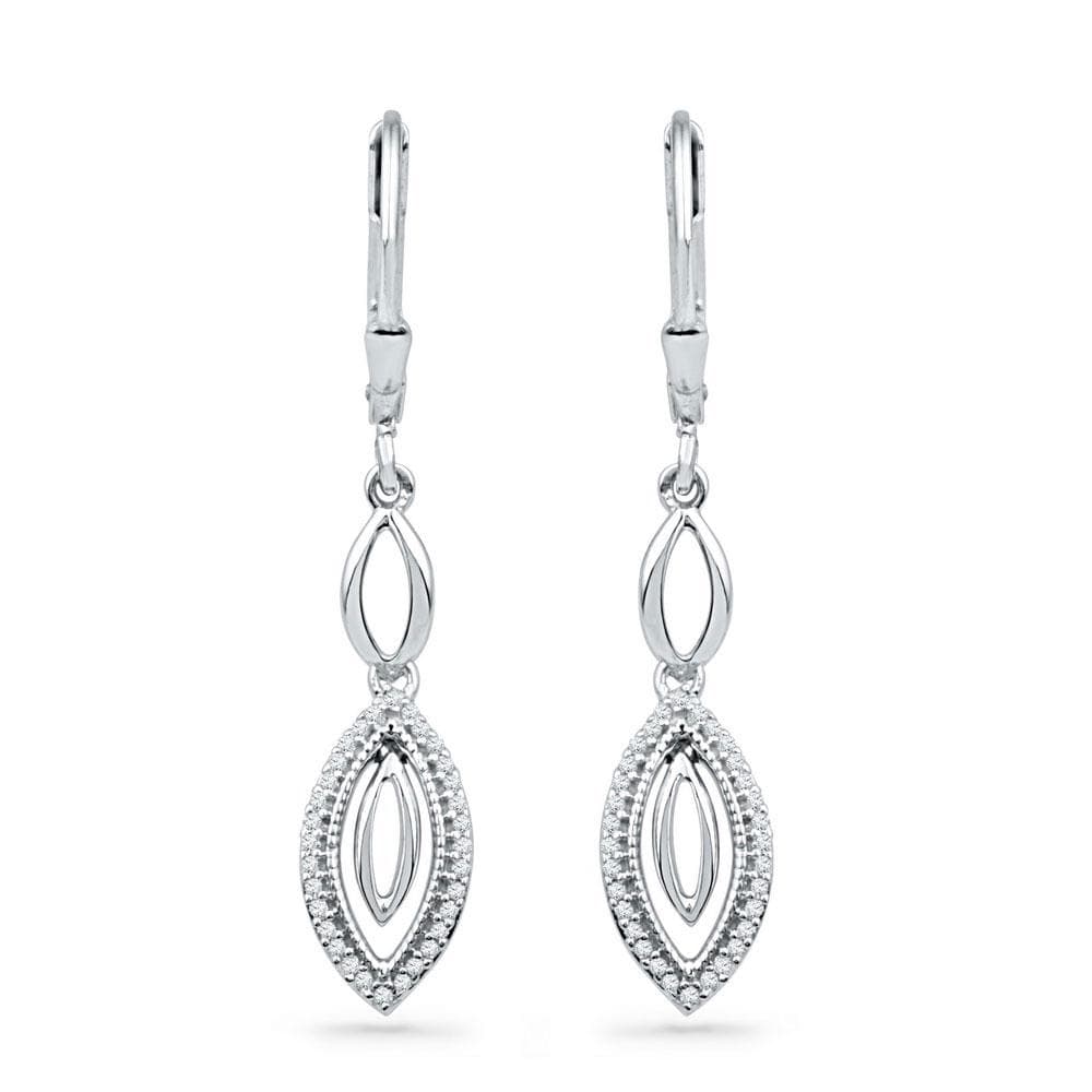 10kt White Gold Womens Round Diamond Oval Dangle Earrings 1/5 Cttw