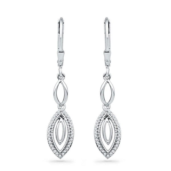 10kt White Gold Womens Round Diamond Oval Dangle Earrings 1/5 Cttw