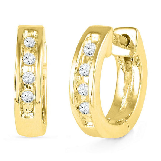 10kt Yellow Gold Womens Round Diamond Single Row Huggie Earrings 1/20 Cttw