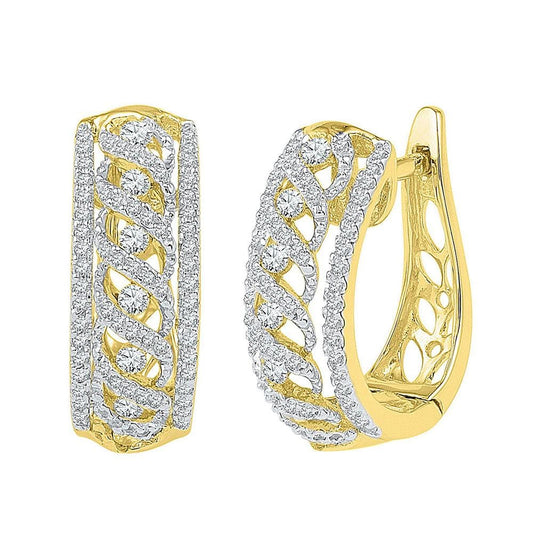 10kt Yellow Gold Womens Round Diamond Crisscrossed Openwork Hoop Earrings 3/4 Cttw