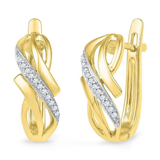 10kt Yellow Gold Womens Round Diamond Bypass Crossover Hoop Earrings 1/12 Cttw