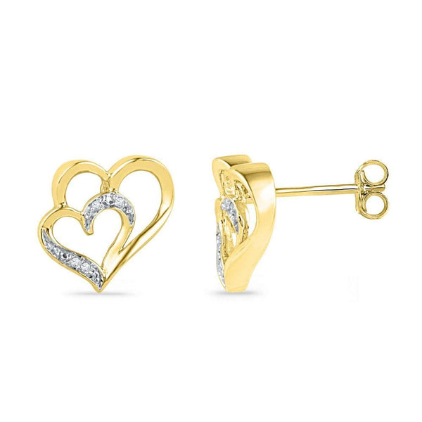 10kt Yellow Gold Womens Round Diamond Heart Earrings 1/20 Cttw