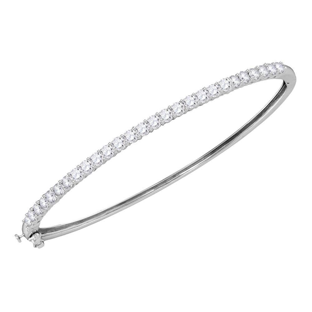 Womens Single Diamond Hook Round Bangle Bracelet 14K White Gold