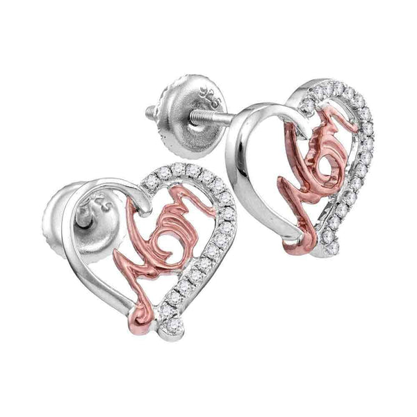 10kt White Gold Womens Round Diamond Heart Mom Screwback Stud Earrings 1/6 Cttw