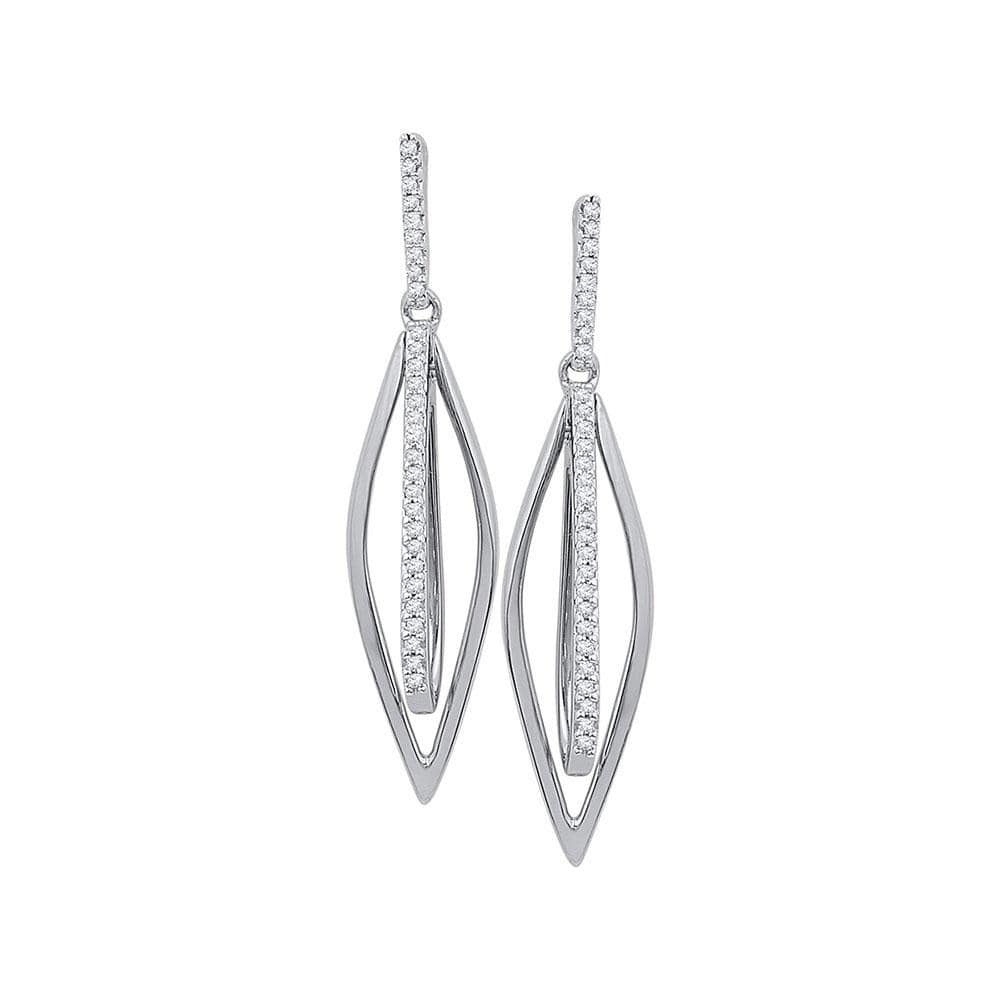 10kt White Gold Womens Round Diamond Oblong Oval Dangle Earrings 1/6 Cttw