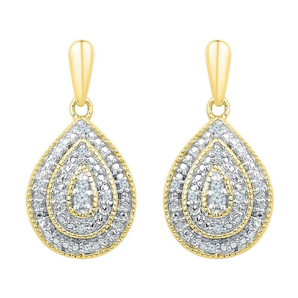 10kt Yellow Gold Womens Round Diamond Milgrain Teardrop Screwback Dangle Earrings 1/10 Cttw