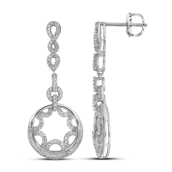 10kt White Gold Womens Round Diamond Starburst Circle Dangle Screwback Earrings 1/2 Cttw