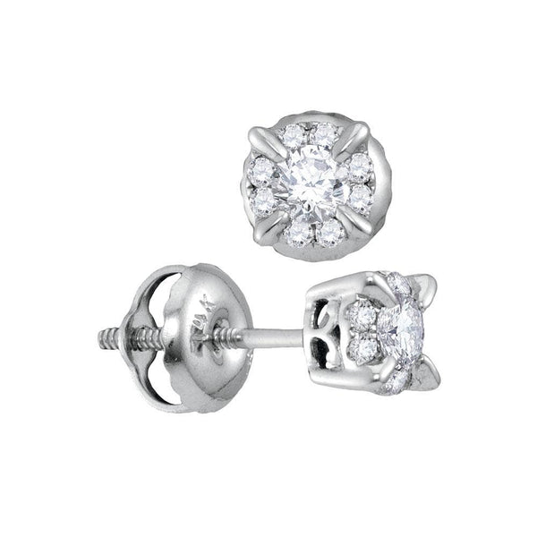 14kt White Gold Womens Round Diamond Framed Solitaire Screwback Stud Earrings 1/4 Cttw