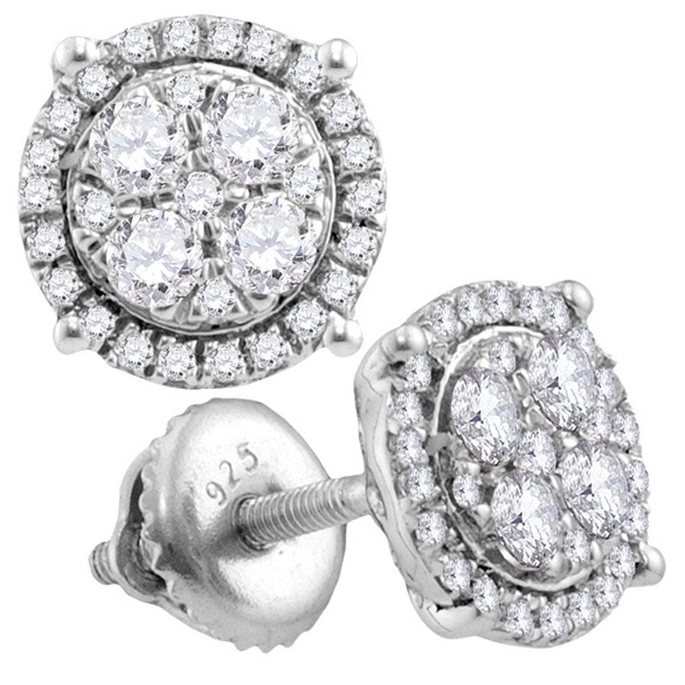 10kt White Gold Womens Round Diamond Circle Cluster Earrings 1.00 Cttw