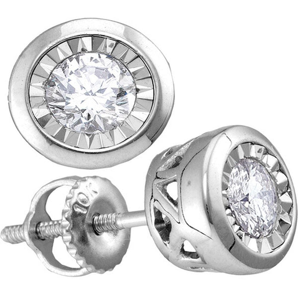 10kt White Gold Womens Round Diamond Solitaire Illusion-set Stud Earrings 1/10 Cttw