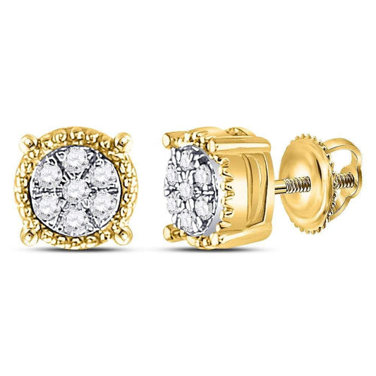 10kt Yellow Gold Womens Round Diamond Flower Cluster Milgrain Stud Earrings 1/10 Cttw