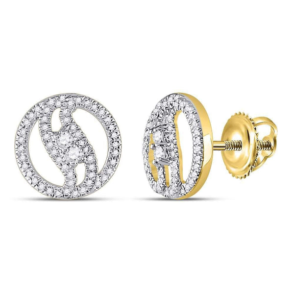 10kt Yellow Gold Womens Round Diamond 2-stone Circle Stud Earrings 1/4 Cttw