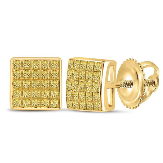 10kt Yellow Gold Womens Princess Yellow Color Enhanced Diamond Square Cluster Earrings 5/8 Cttw