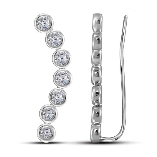 14kt White Gold Womens Round Diamond Bezel-set Climber Earrings 1.00 Cttw