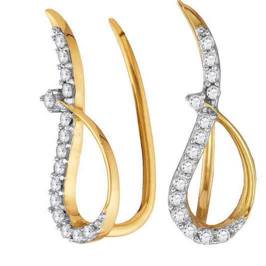 10kt Yellow Gold Womens Round Diamond Climber Earrings 1/5 Cttw