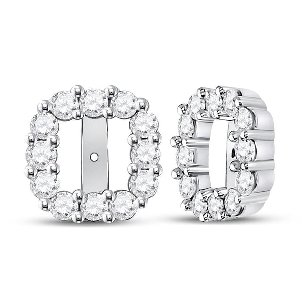 14kt White Gold Womens Round Diamond Square Frame Jacket Earrings Enhancer 3/4 Cttw