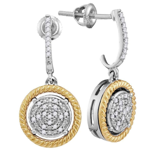 10kt Two-tone Gold Womens Round Diamond Rope Circle Dangle Earrings 1/8 Cttw