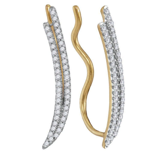 10kt Yellow Gold Womens Round Diamond Double Two Row Climber Earrings 1/4 Cttw