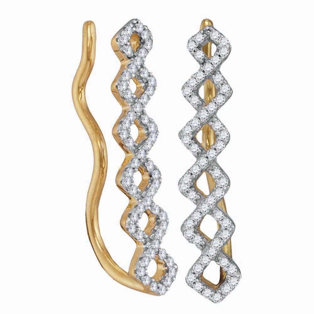 10kt Yellow Gold Womens Round Diamond Symmetrical Climber Earrings 1/4 Cttw