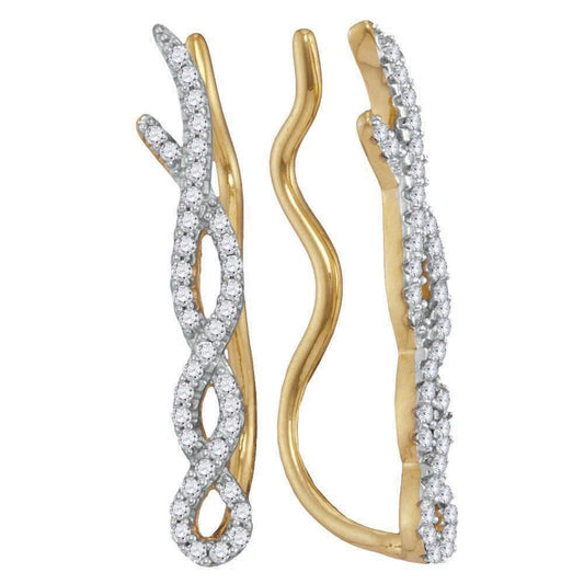 10kt Yellow Gold Womens Round Diamond Twist Woven Climber Earrings 1/4 Cttw