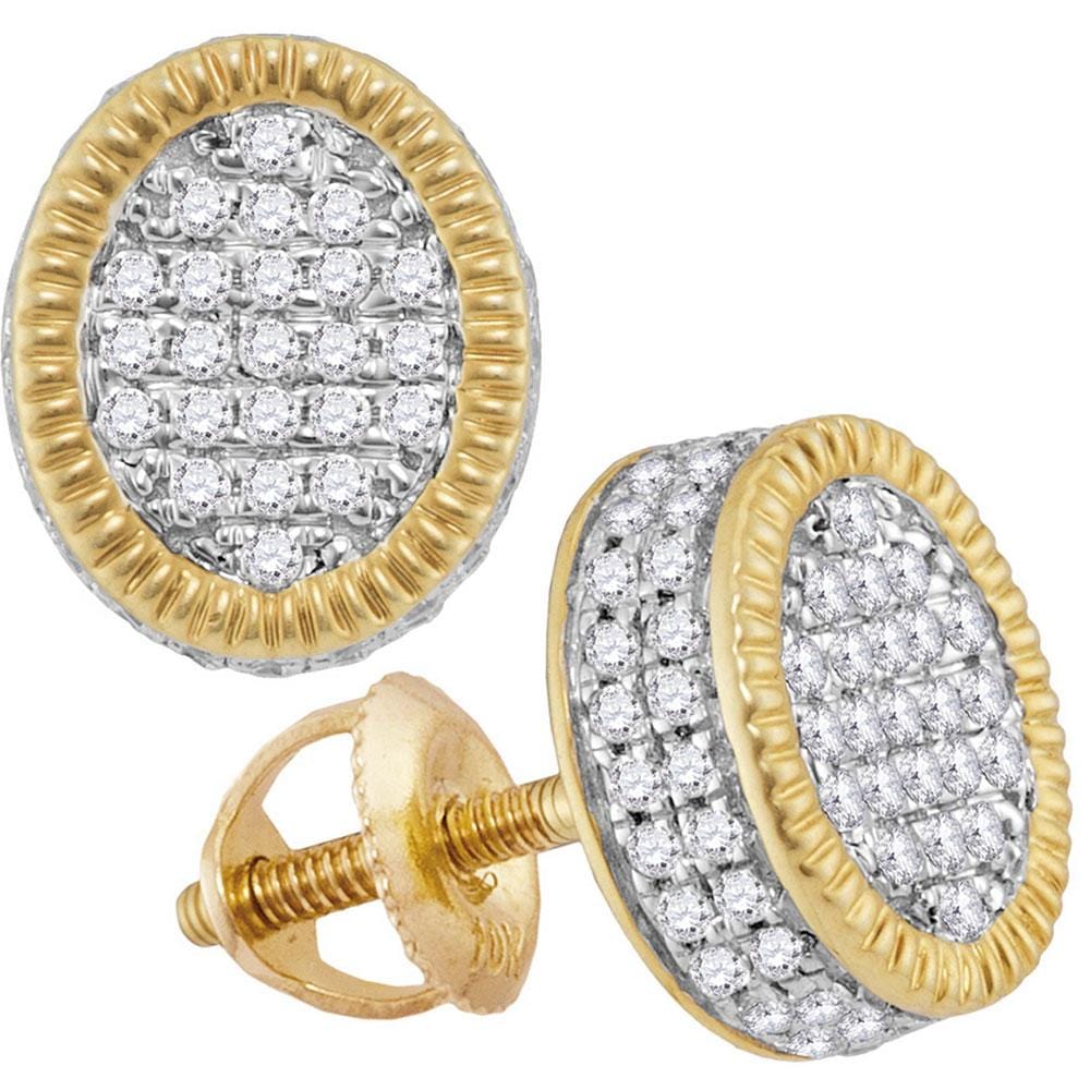 10kt Yellow Gold Mens Round Diamond Fluted Oval Cluster Stud Earrings 3/4 Cttw