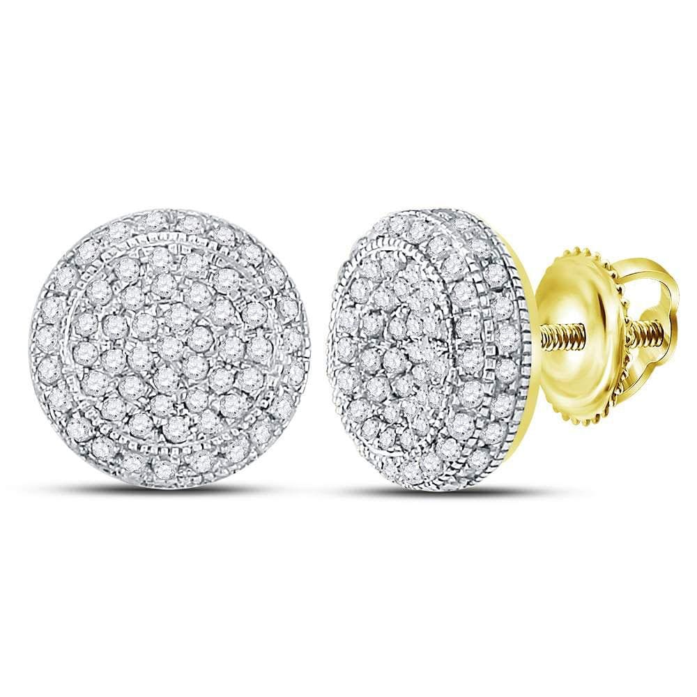 10kt Yellow Gold Mens Round Diamond Circle Cluster Earrings 5/8 Cttw