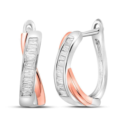 2 tone Baguette Diamond Hoop Earrings