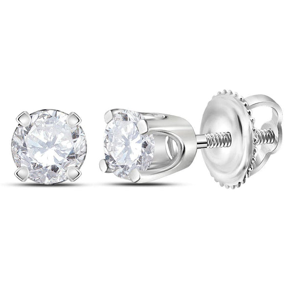 14kt White Gold Unisex Round Diamond Solitaire Stud Earrings 1/4 Cttw