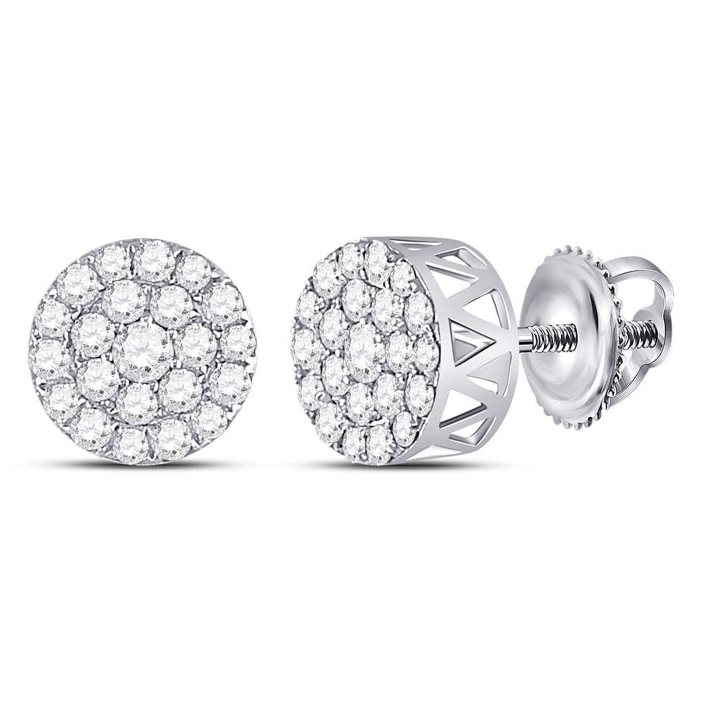 14kt White Gold Womens Round Diamond Circle Frame Cluster Earrings 1.00 Cttw