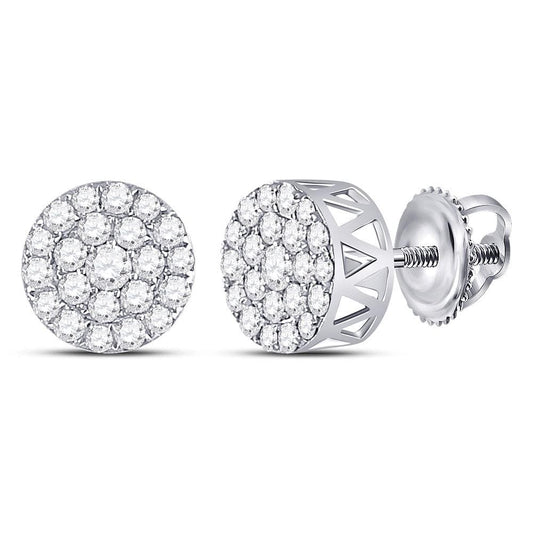 14kt White Gold Womens Round Diamond Circle Frame Cluster Earrings 1.00 Cttw