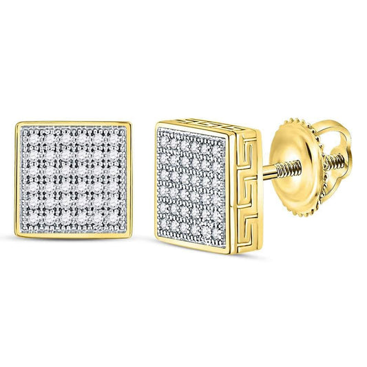 10kt Yellow Gold Mens Round Diamond Square Cluster Stud Earrings  Cttw