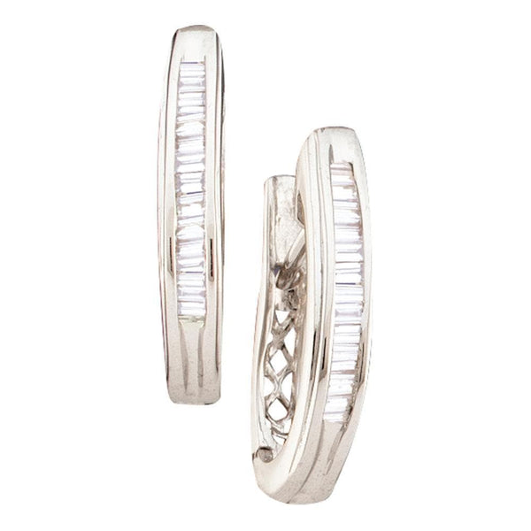 14kt White Gold Womens Baguette Diamond Hoop Earrings 1/4 Cttw