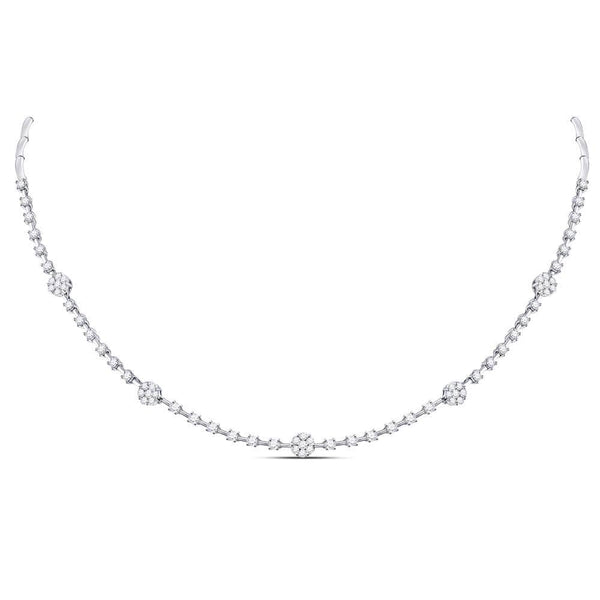 14K White Gold Womens Round Diamond Cluster Luxury Necklace 1-7/8 Cttw