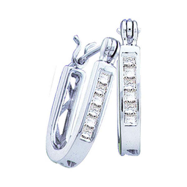 14kt White Gold Womens Princess Diamond Single Row Hoop Earrings 1/4 Cttw