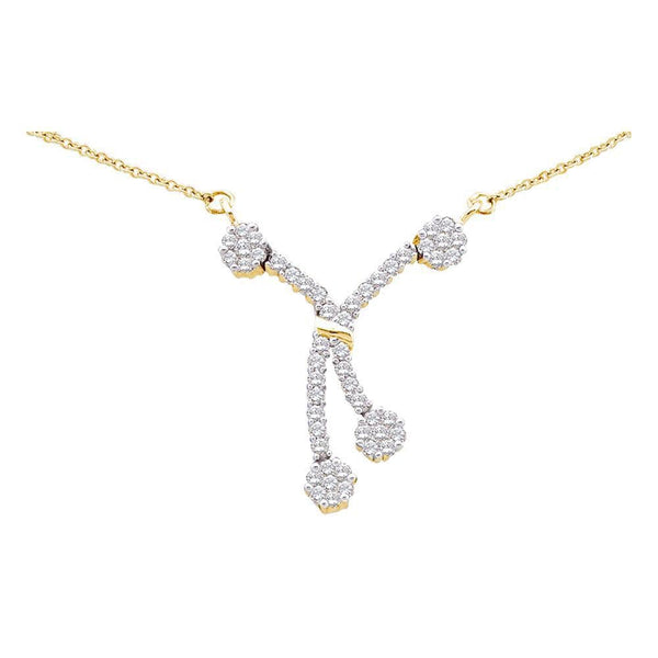 14K Yellow Gold Womens Round Diamond Cluster Necklace 1/2 Cttw