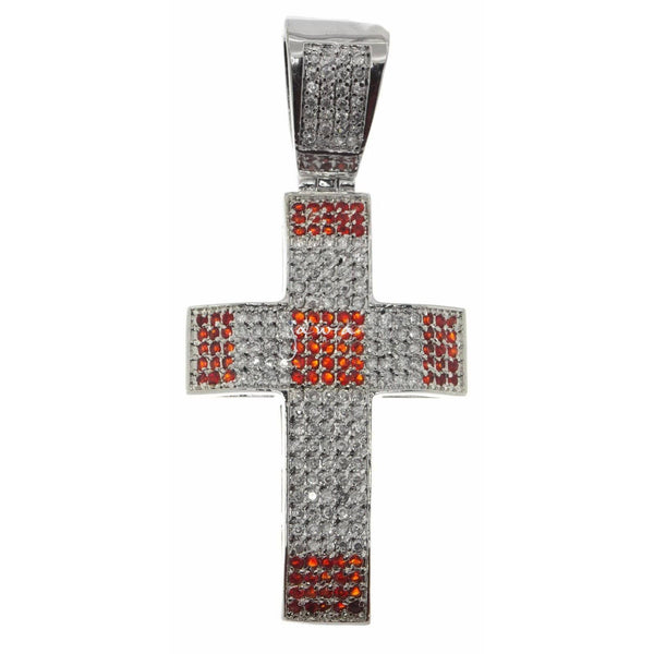 14K White Gold Finish Simulated Diamond Cross Pendent, Pendants, Jawa Jewelers, Jawa Jewelers